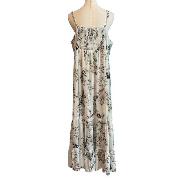 Torrid Floral Chiffon Lace Maxi Dress Size 2 Swan Song Smocked Tiered Babydoll - Picture 3 of 11
